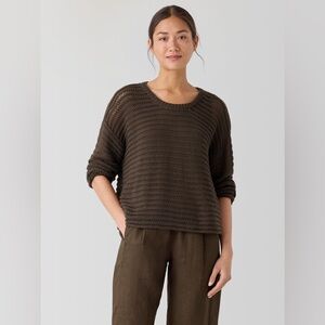 EILEEN FISHER Organic Cotton Peruvian Cord Crew Neck Knit Sweater Top M